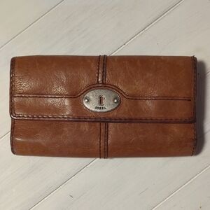 FOSSIL Vintage Maddox Marlow Leather Flap Clutch Wallet Chestnut Brown